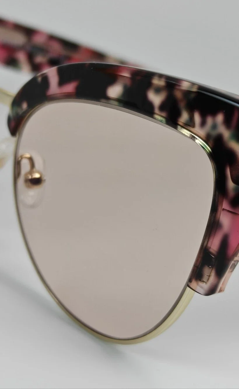 Freesia. Cat-Eye Gold Pink Tortoiseshell Frame. Bold Pastels